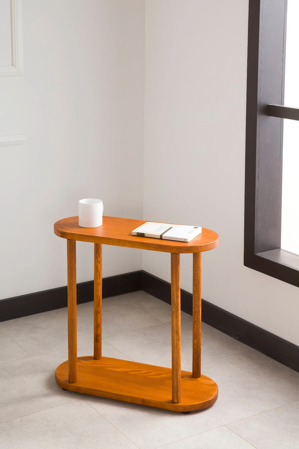 Furnirem Masif Ahşap Oval Yan Sehpa 60x25 Cm Kestane