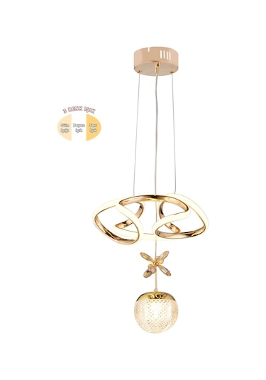 Ey-El Tasarım Tek Toplu Çiçek Modern Sarkıt Led Avize Taşlı Gold Kaplamalı Gold