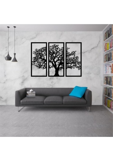 Tasarım 3'lü Ağaç Dekoratif Ahşap Tablo Duvar Süsü 58x85cm