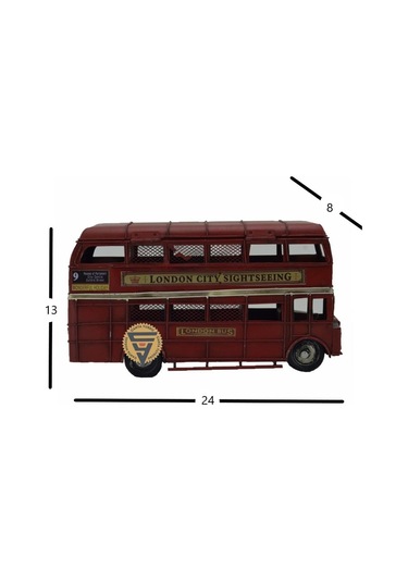 Dekoratif Nostaljik Metal Vintage London Bus Kırmızı