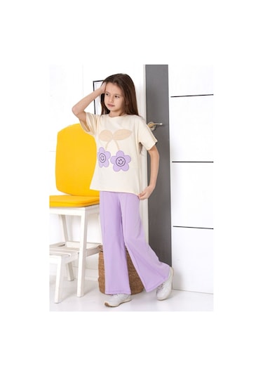 Çiçek Nakışlı İspanyol Paça Mevsimlik Takım Lila