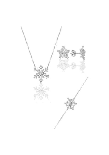 Gümüş Rodyumlu Kartanesi Modeli Üçlü Set