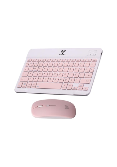 Blueforce Km-33 Wireless Bluetooth Kablosuz Klavye Mouse Set Pembe Optik