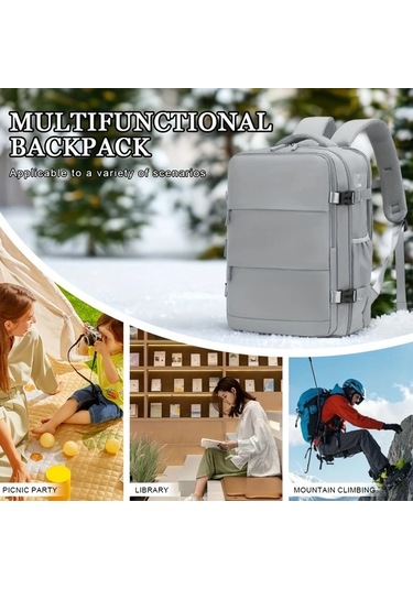 Dashanshop Siyah Vakum Sırt Çantası Pompasız Kadınlar İçin Seyahat Sıkıştırma Bavul Taşınabilir Laptop Çantası Ayarlanabilir Askılar Çok Bölmeli Altın