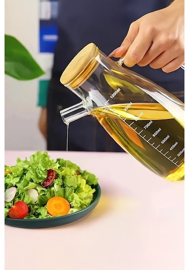 Bambu Kapaklı Borosilikat Cam Yağlık Yağdanlık 1000 Ml