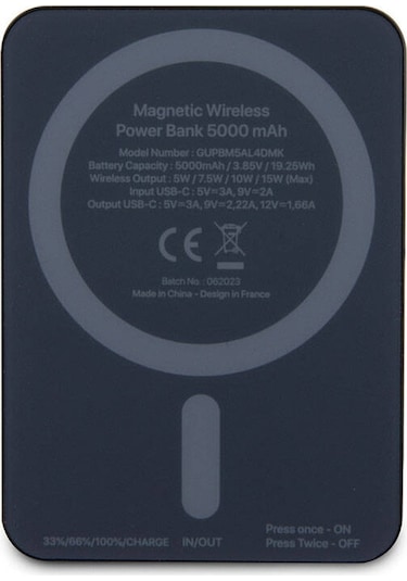 Guess Lisanslı Magsafe Şarj Özellikli Metal Yazı Logolu Powerbank 5000mah 15w Siyah