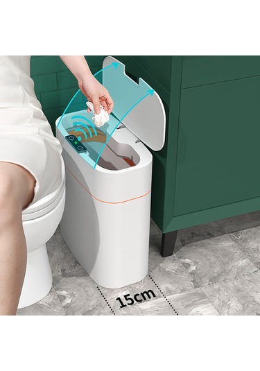 Otomatik Akıllı Lüks Banyo Usb Şarjlı Çöp Kovası 13 Litre Gri