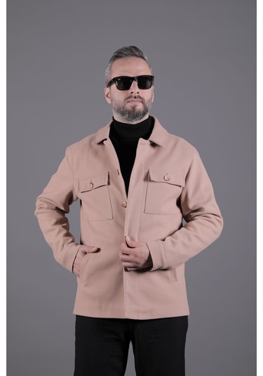 Ohepmoda Dikiş Detaylı Erkek Kaşe Kaban Mont Camel