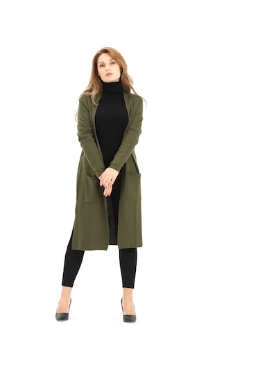 MODAPLAZA Kadın Düz Uzun Hırka 4341- Haki Çok Renkli