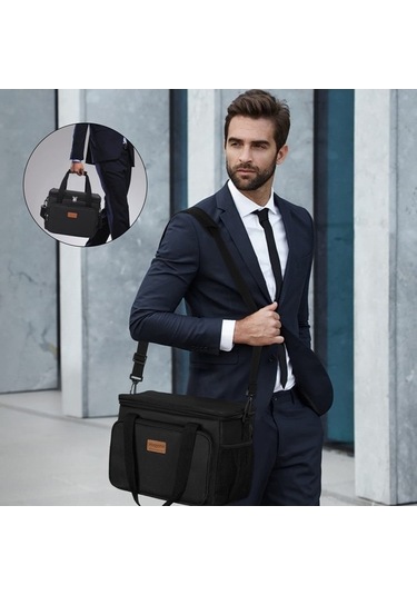 Fortunelane 15l Isı Yalıtımlı Çanta, Leakproof Su Geçirmez 600d Oxford Bezi, Ofis & Piknik İçin Taşınabilir Besin Çantası - Siya Siyah