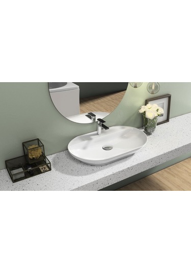 Smooth Line Tezgah Ustu Lavabo 42 X 55 Cm Tel Ve Sifon Hediye Beyaz