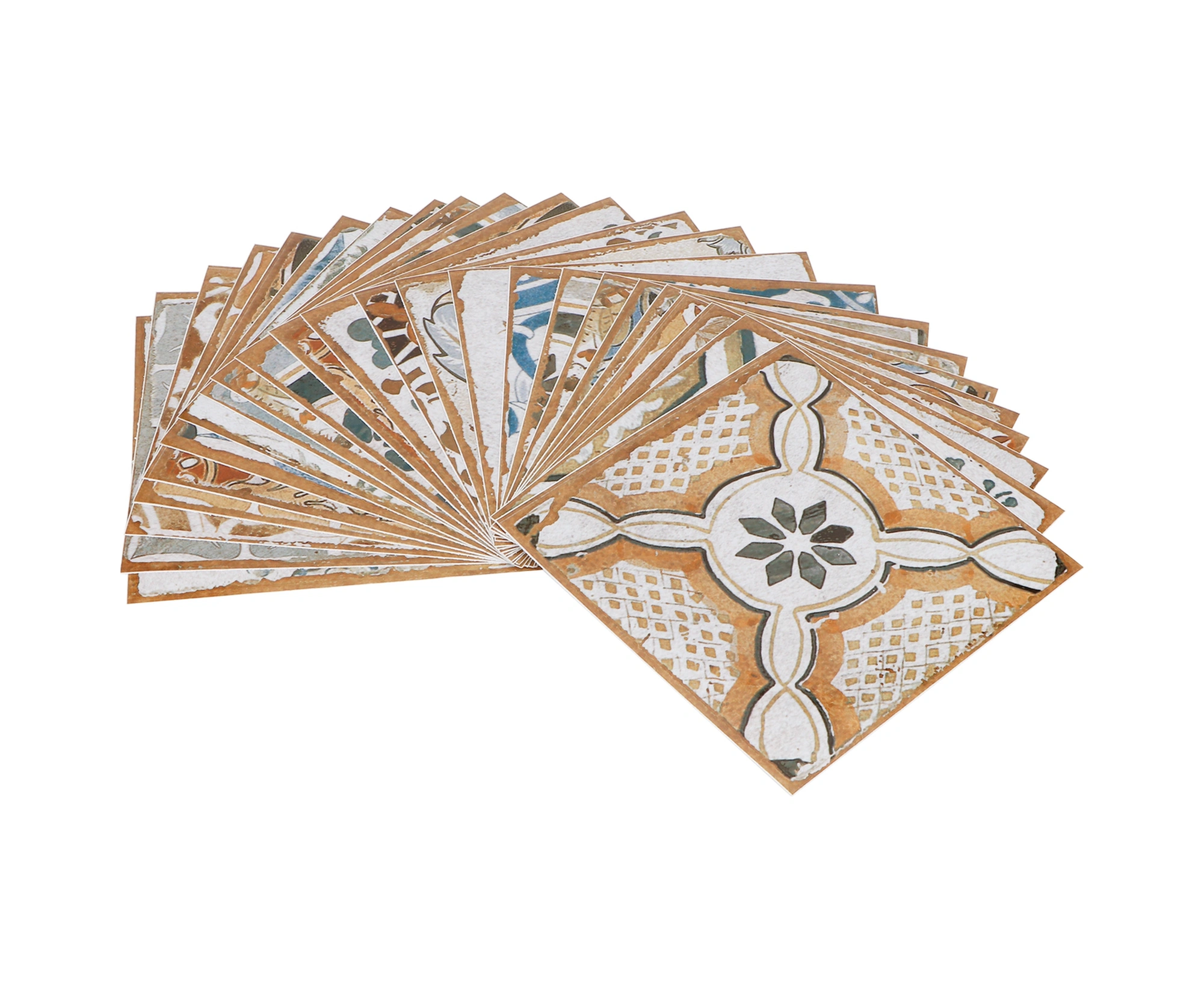 Mufunye Pvc Retro Renkli Simülasyon Çini Desenli 24 Adet 15x15cm Ev Dekorasyonu Otomatik Yapışkan Suya Dayanıklı Duvar Sticker Diğer