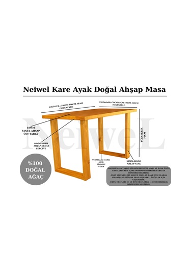 Neiwel Oven Doğal Ahşap Çalışma Ve Ofis Masası-70cm-180cm Açık Ceviz