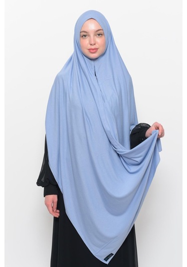 Hazır Pratik Geçmeli Lüks Düz Penye Şal Çapraz Hizalı Gök Mavisi