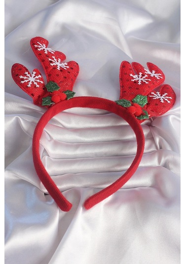 Yılbaşı Temalı Kar Tanesi İşleme Detay Geyik Boynuzu Figürlü Taç Çok Renkli