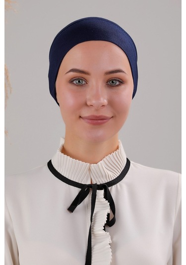 Tesettür Hazır Pratik Geçme Boru Bone Lacivert Laci Lacivert
