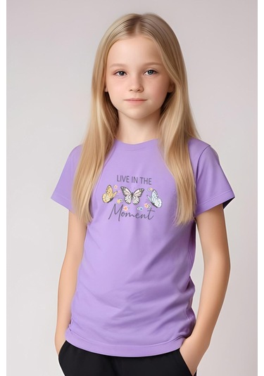 Fyk Kids Kız Çocuk Baskılı Live Kelebek Bel Detayı Lastikli Alt-üst Pijama Takımı Lila