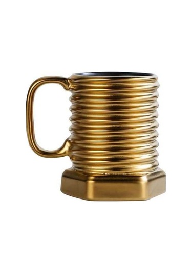 Novahub Altın Roman Seramik Fincan Kupa, Vidalı Kahve Bardağı, 300-400ml, Yaratıcı Kahve Fincanı Altın