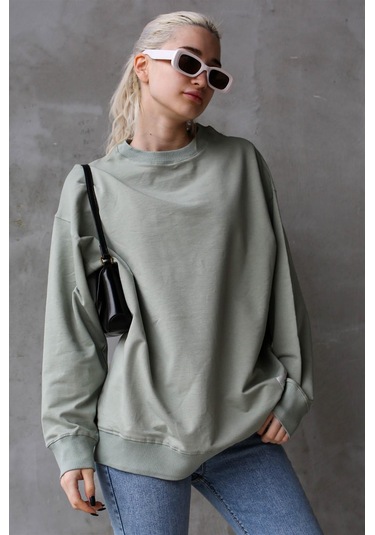 Madmext Mint Yeşili Basic Oversize Kadın Sweatshirt Mg1686 Mint Yeşili