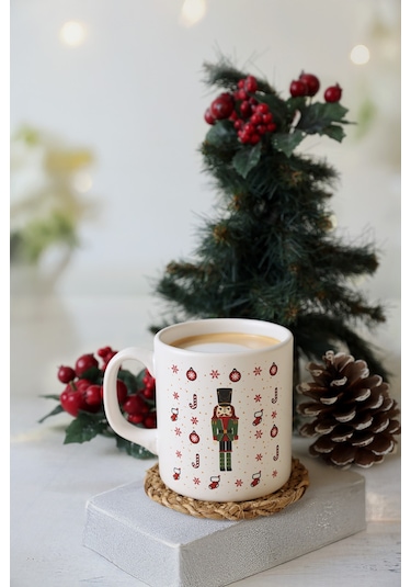 Keramika New Year Kurşun Asker Ağaç Kupa 10 Cm Beyaz