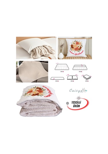 Öğretmenler Günü Hediye Çiçekler Tv Battaniyeli Opsiyonel Dekoratif Yastık Kırlent 2in1 Battaniye Çok Renkli