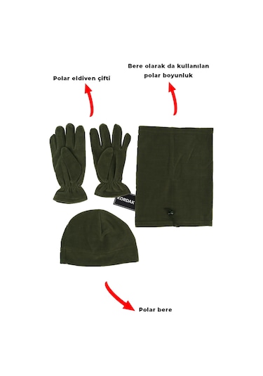 Kordak Polar Bere Boyunluk Eldiven Seti 3'lü Yeşil