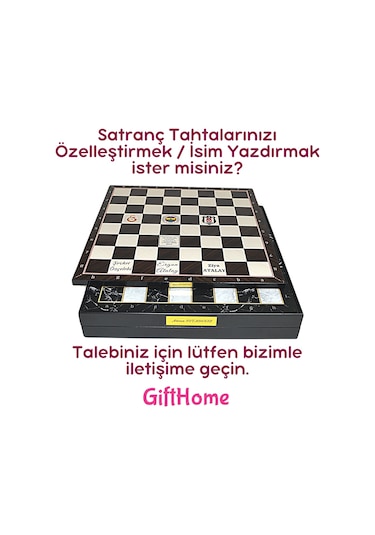 Ceviz Desenli Mdf Ahşap Sandıklı Satranç Tahtası 36x36x6 Cm