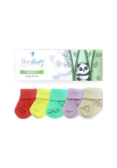 Novibaby 5'li Bambu Yenidoğan Bebek Çorabı I Colour Mix I 0-6 ay "Karışık Renkli"