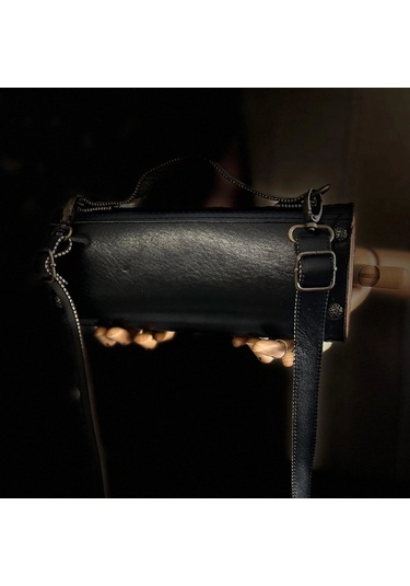 Hakiki Deri, El Yapımı Bayan Çanta, Bayan Cüzdan Larissa V23 Taş - Siyah