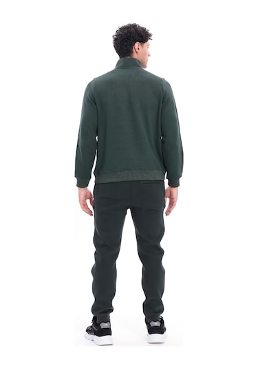 Rowinger Yarım Fermuarlı Dik Yaka Selanik Örme Erkek Sweatshirt Darkgreen