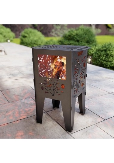 Kelebek Desenli Dekoratif Kare Mangal Portatif Ateş Çukuru Siyah