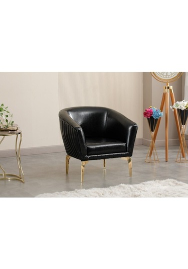 Tekli İmalattan Siyah Çizgili Deri Ofis Koltuk Takımı Siyah