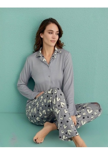 Arcan Mihra Kadın Gömlek Yaka Termal Pijama Takımı 14300/8 - 1 Adet 001
