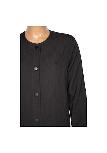 Hesna Kadın Luna Büyük Beden Kırışık Efektli Çıtçıtlı Siyah Pardesü Siyah