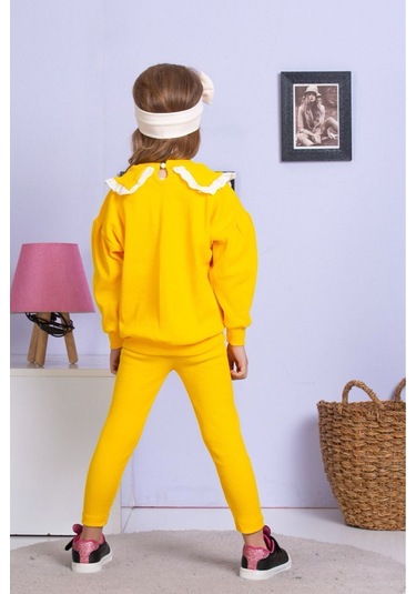 Fisto Yaka Detaylı Alt Üst Kaşkorse Kız Çocuk Takım Sarı