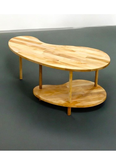 Lüx Naturel Ahşap Fasülye Orta Sehpa Ahşap Sehpa Iki Raflı Sehpa Dekoratif Sehpa Gazetelikli Ahşap