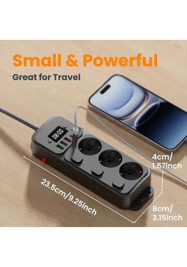 Siyah 5 Ft 9-in-1 Usb Tischsteckdose, Anahtarlar İle, Type-c, Splitter, Eck-design, 1.5/3 Metre Kablo, Aşırı Gerilim Koruması, Ev Ofisi İçin