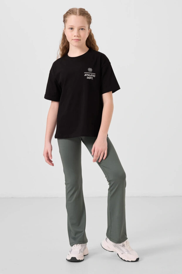 Esnek Performans İspanyol Paça 2li Paket Siyah-haki Kız Çocuk Tayt - 75193 Siyah - Haki - Koyu Bej