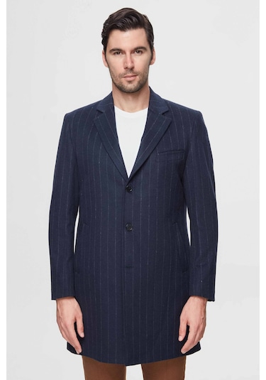 Ds Damat Regular Fit Lacivert Çizgili Yünlü Palto 1hf083220016m Lacivert