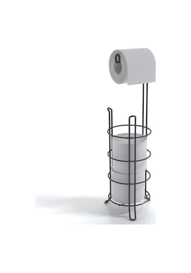Dekoratif Yedekli Ayaklı Tuvalet Kağıtlığı Mat Siyah