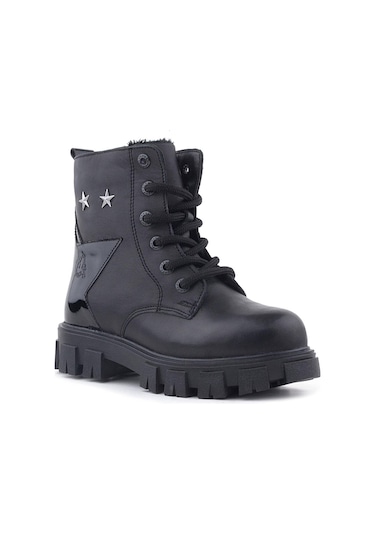 Rakerplus Siyah Bağcıklı Fermuarlı Metal Detaylı Kız Çocuk Bot Siyah