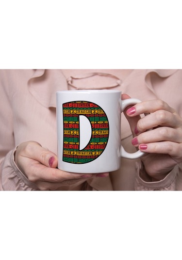 D Harfi Etnik Desenli Kupa - Afrika Tarzı Kahve Çay Kupası - Hediyelik - Black History Beyaz
