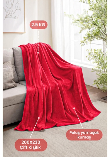 Warm Embrase Kırmızı Çift Kişilik Peluş Battaniye Kırmızı
