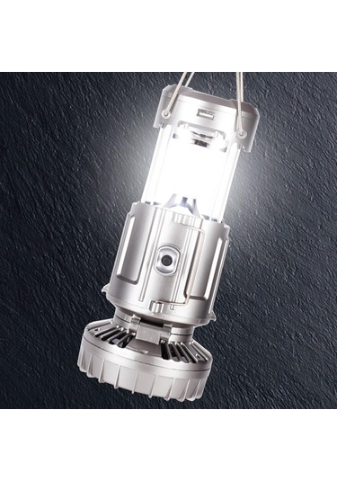 Homyl Güneş Enerjili Kamp Feneri Fanlı Elektrikli Fan Gümüş Gümüş