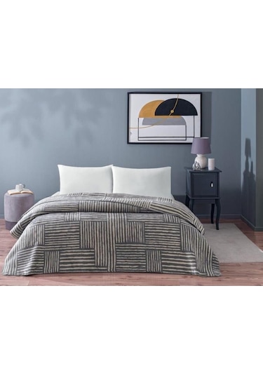 Taç Gable Pamuk Tek Kişilik Battaniye Gri Gri