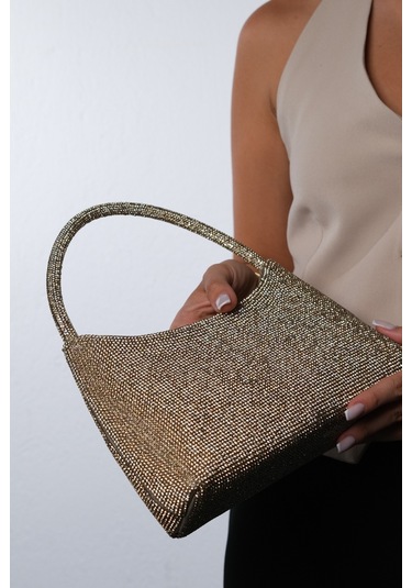 Roxane Altın Taşlı Kadın Abiye Çanta Altın