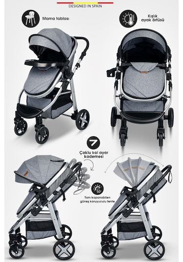 Baby Home 950 Tayla 6 In 1 Mama Tablalı Çift Yönlü Travel Sistem Bebek Arabası Siyah