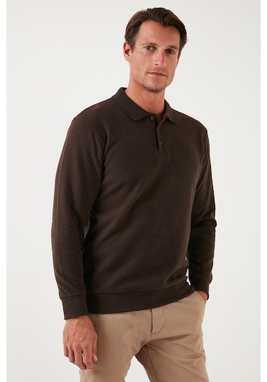 Buratti Pamuk Karışımlı Regular Fit Erkek Polo Yaka Kazak 456223 Kahve