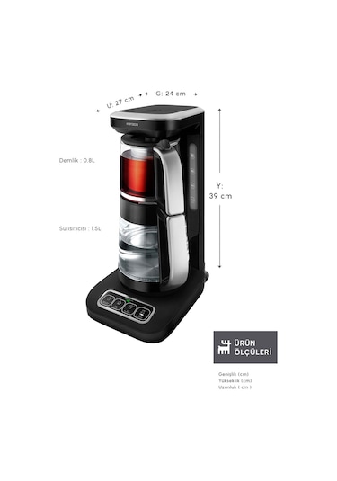 Karaca Çaysever Robotea Pro Connect 4 In 1 Konuşan Otomatik Cam Çay ve Filtre Kahve Demleme Makinesi