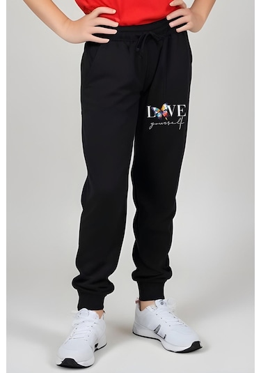 Fyk Kids Kız Çocuk Baskılı Love Your Self Bel Detayı Lastikli Alt-üst Takım Kırmızı